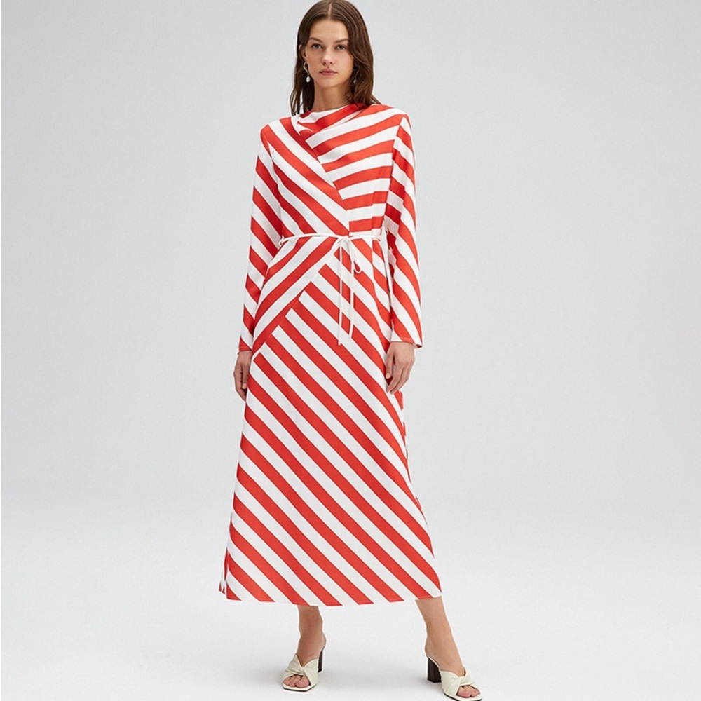 H&M Red and White Stripe Long Sleeve Dress